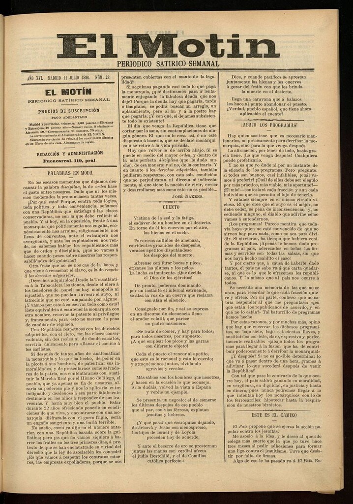 Miniatura de El Motín: periódico satírico semanal 11 de Julio de 1896