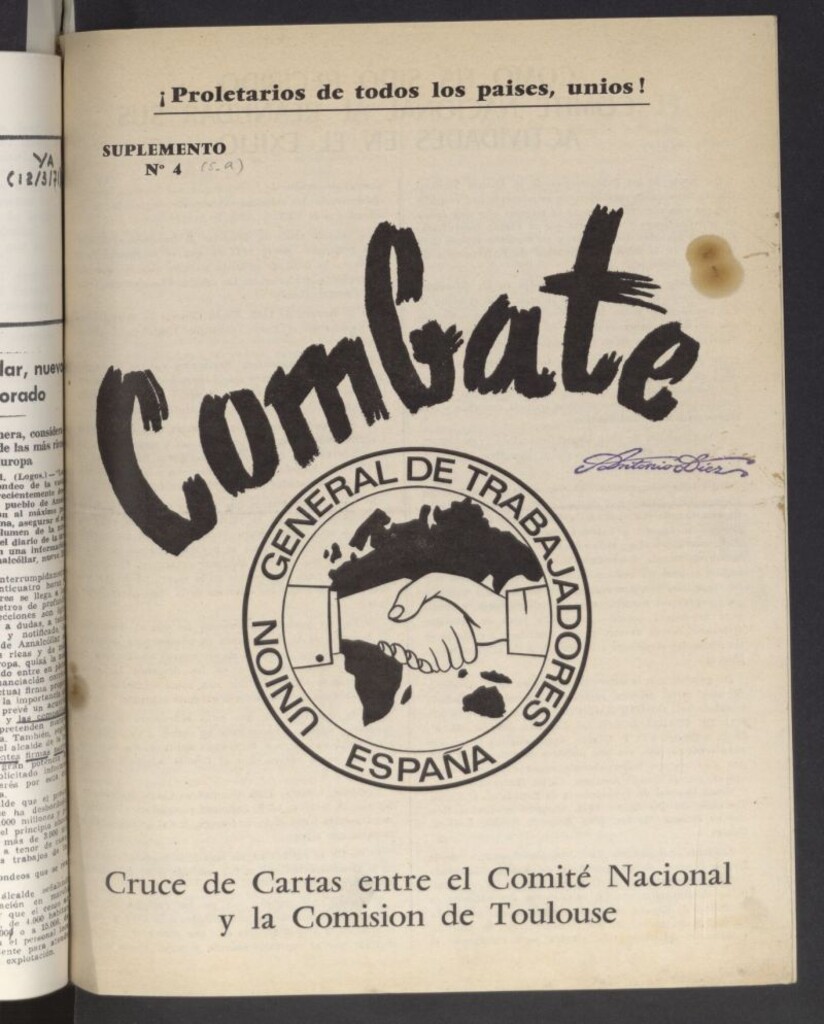 Miniatura de Combate. Unión General de Trabajadores : Boletín de la Unión General de Trabajadores de España. Suplemento número 4