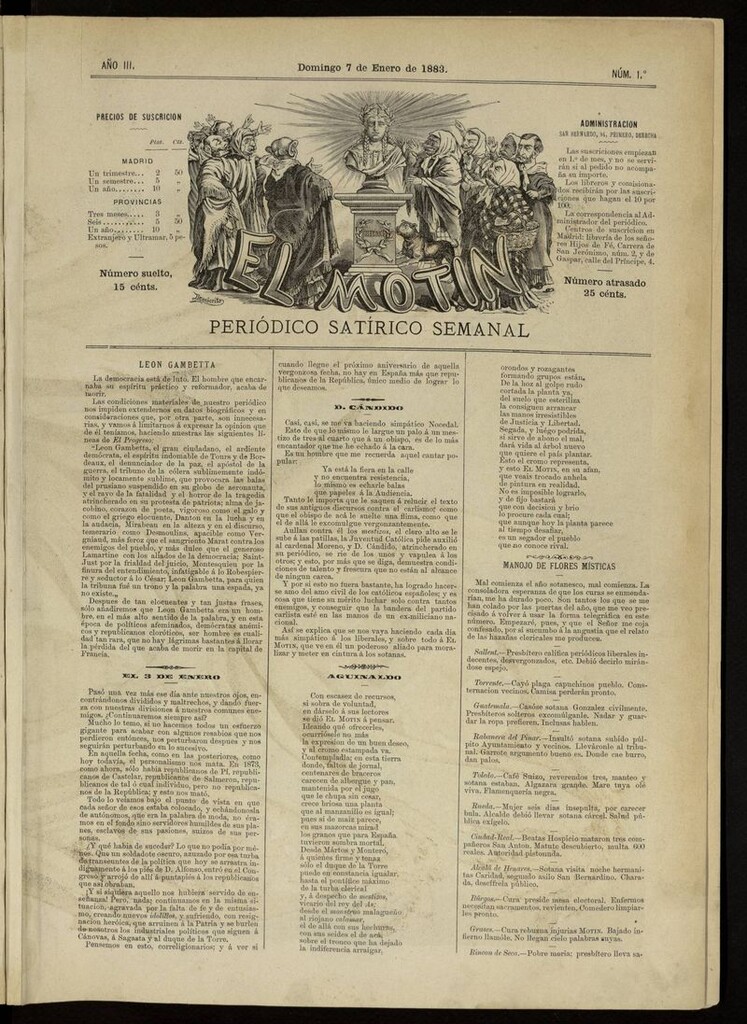 Miniatura de El Motín: periódico satírico del domingo 7 de enero de 1883