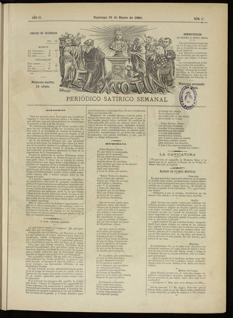Miniatura de El Motín: periódico satírico del domingo 21 de enero de 1883