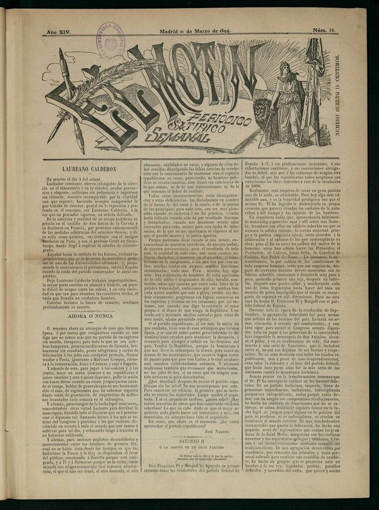 Miniatura de El Motín: periódico satírico semanal del 11 de marzo de 1894