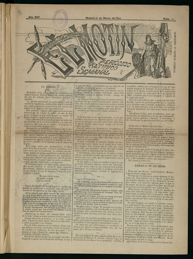 Miniatura de El Motín: periódico satírico semanal del 18 de marzo de 1894