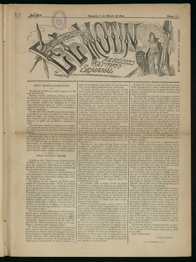 Miniatura de El Motín: periódico satírico semanal del 25 de marzo de 1894
