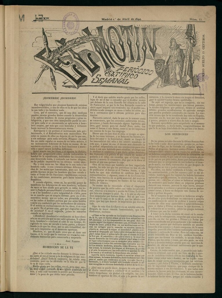 Miniatura de El Motín: periódico satírico semanal del 1 de Abril de 1894