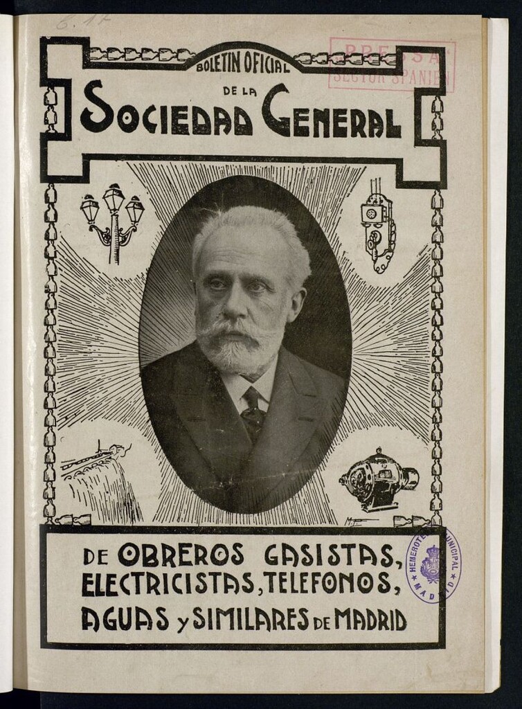 Miniatura de Boletín Oficial de la Sociedad General de Obreros Gasistas, Electricistas, Teléfonos, Aguas y Similares de Madrid de mayo de 1928