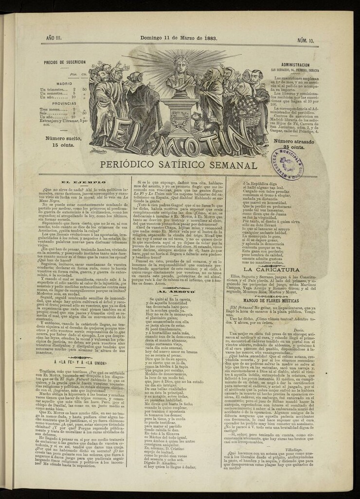 Miniatura de El Motín: periódico satírico del domingo 11 de marzo de 1883