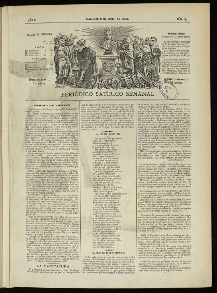 Miniatura de El Motín: periódico satírico del domingo 8 de abril de 1883