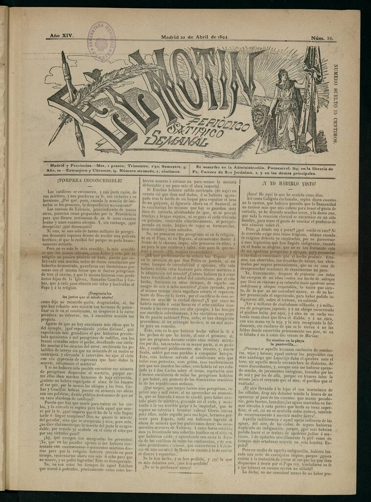 Miniatura de El Motín: periódico satírico semanal del 22 de Abril de 1894