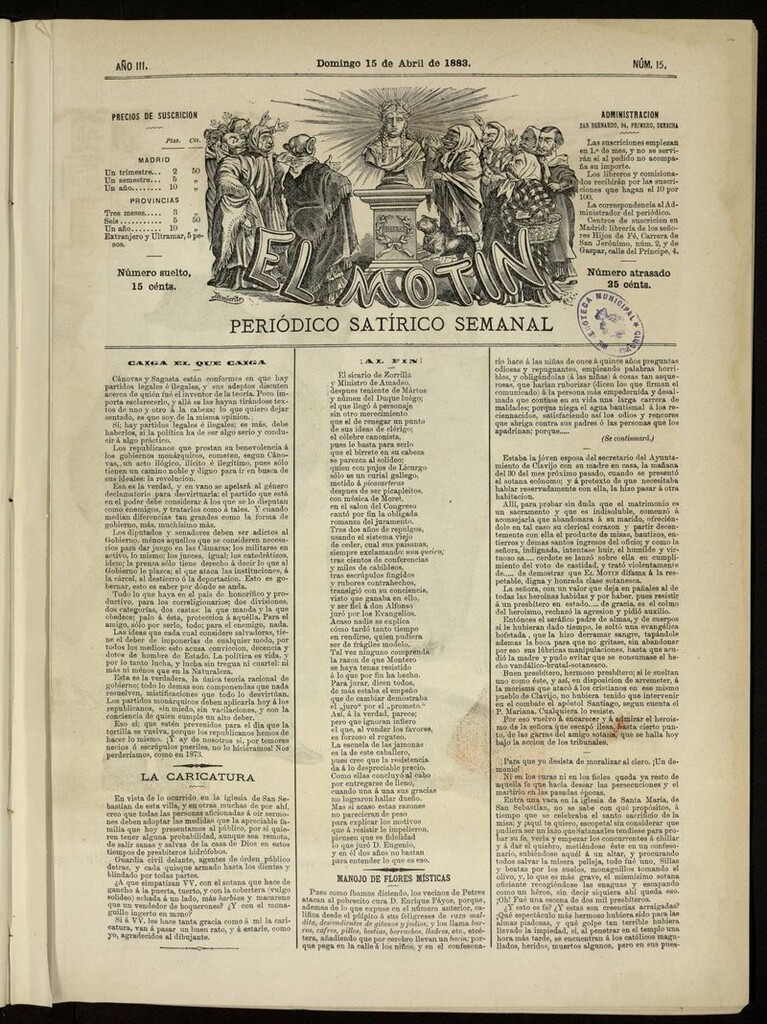 Miniatura de El Motín: periódico satírico del domingo 15 de abril de 1883