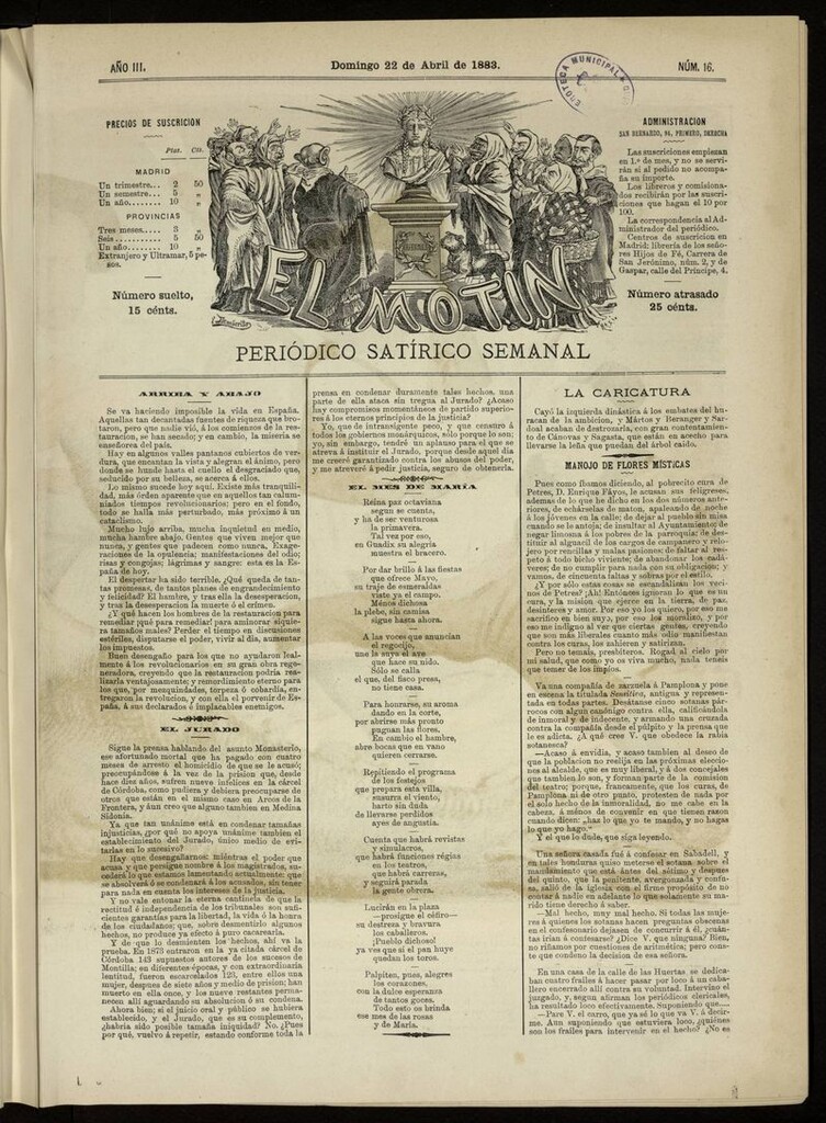 Miniatura de El Motín: periódico satírico del domingo 22 de abril de 1883