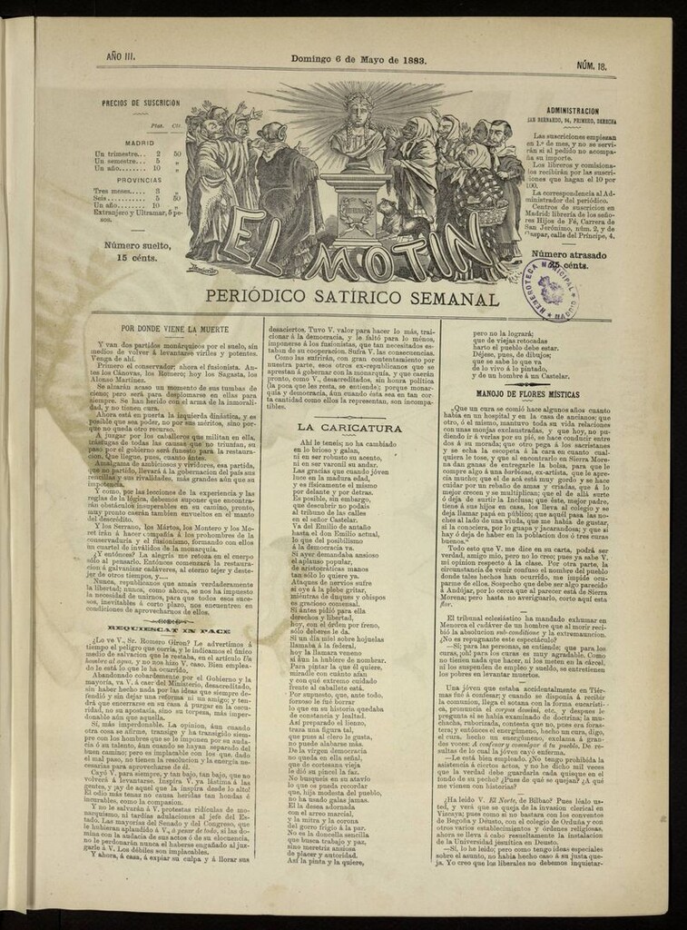 Miniatura de El Motín: periódico satírico del domingo 6 de mayo de 1883