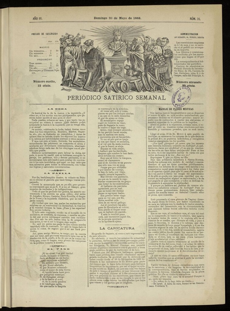 Miniatura de El Motín: periódico satírico del domingo 20 de mayo de 1883