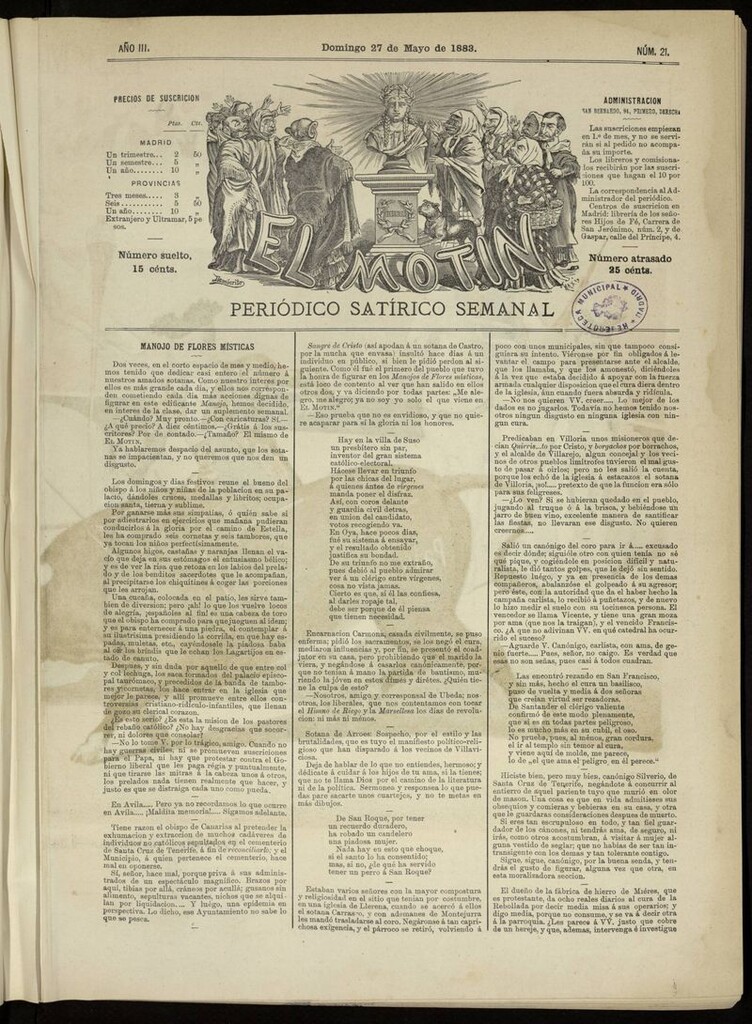 Miniatura de El Motín: periódico satírico del domingo 27 de mayo de 1883