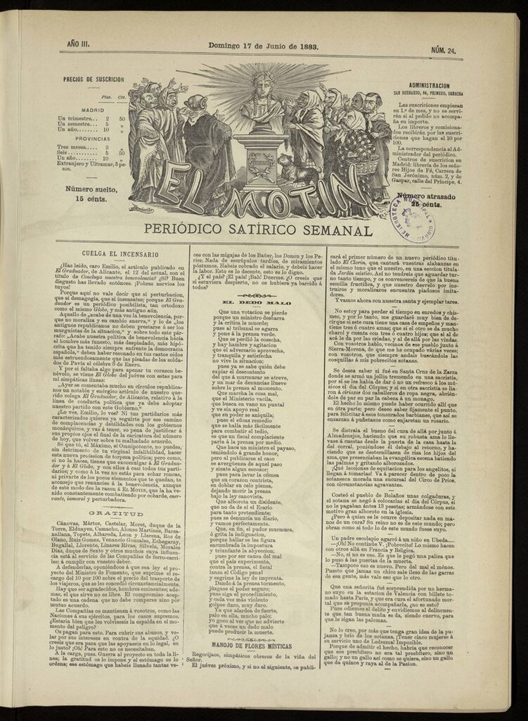 Miniatura de El Motín: periódico satírico del domingo 17 de junio de 1883