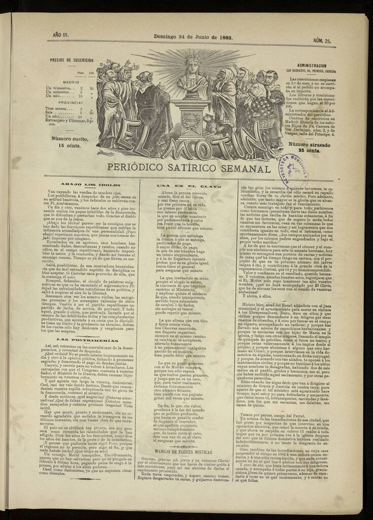 Miniatura de El Motín: periódico satírico del domingo 24 de junio de 1883