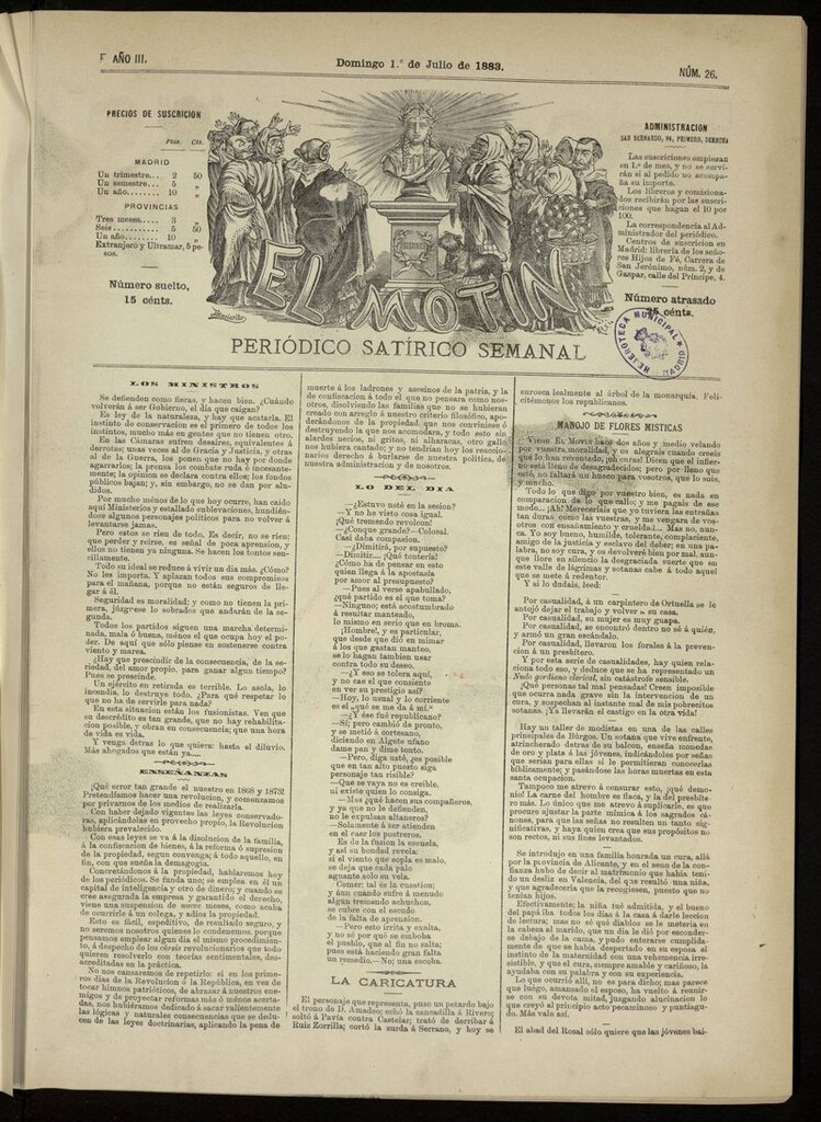 Miniatura de El Motín: periódico satírico del domingo 1 de julio de 1883