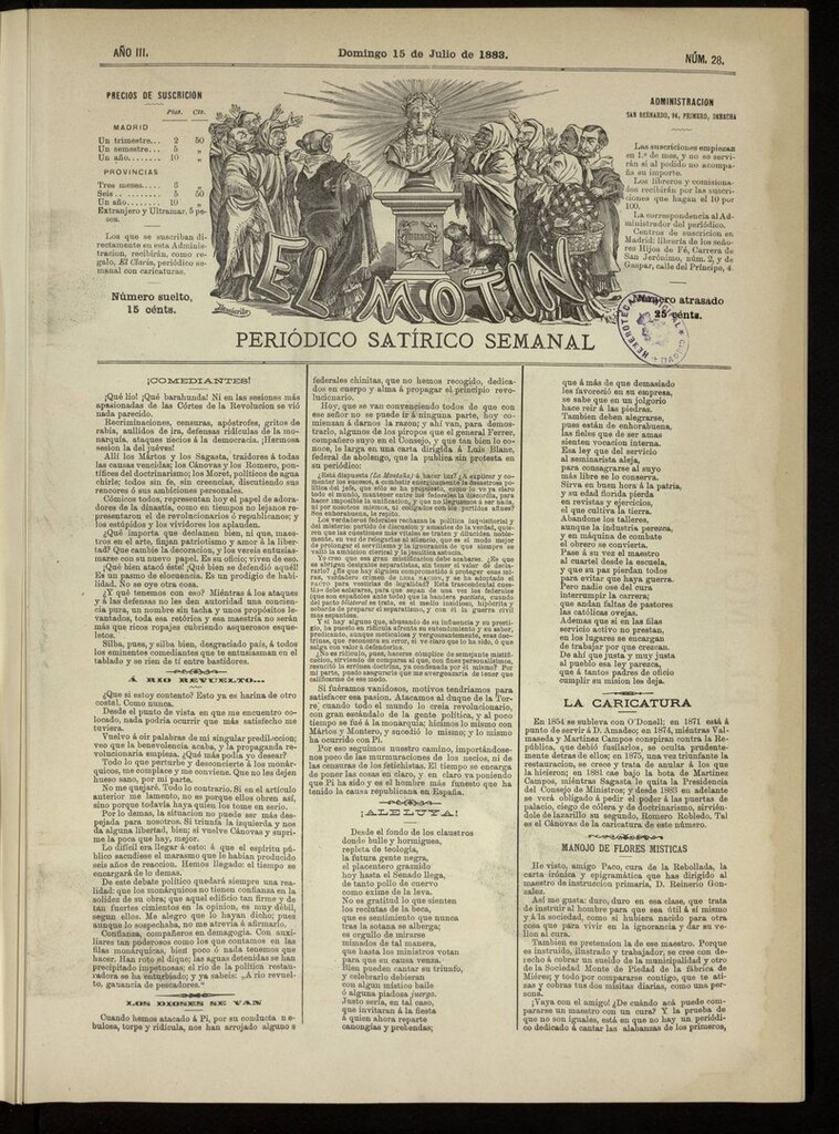 Miniatura de El Motín: periódico satírico del domingo 15 de julio de 1883
