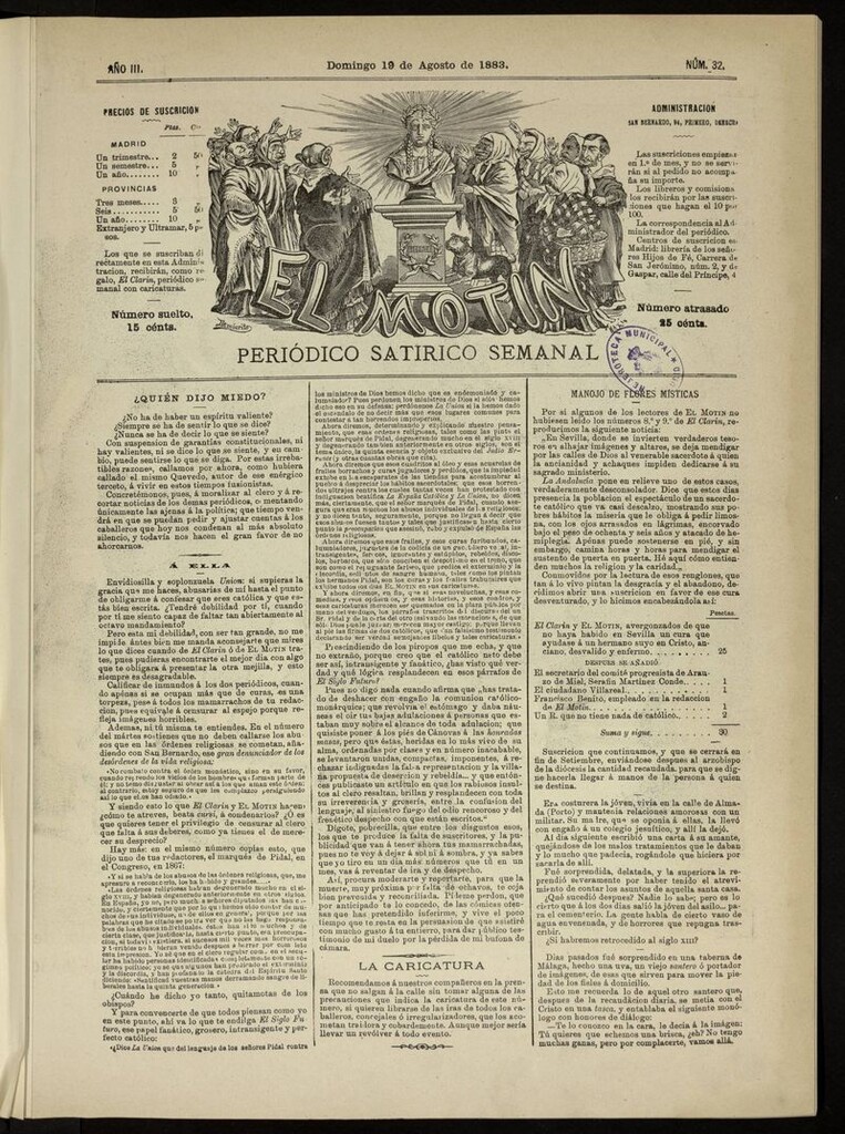 Miniatura de El Motín: periódico satírico del domingo 19 de agosto de 1883