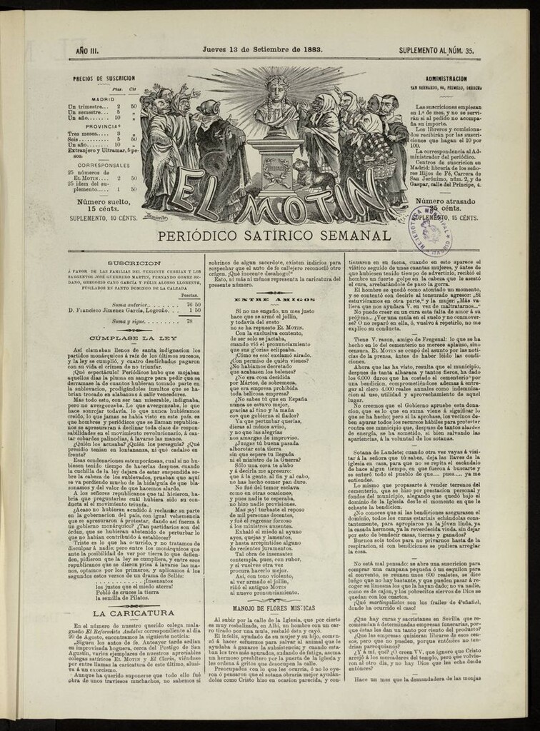 Miniatura de El Motín: periódico satírico del jueves 13 de septiembre de 1883