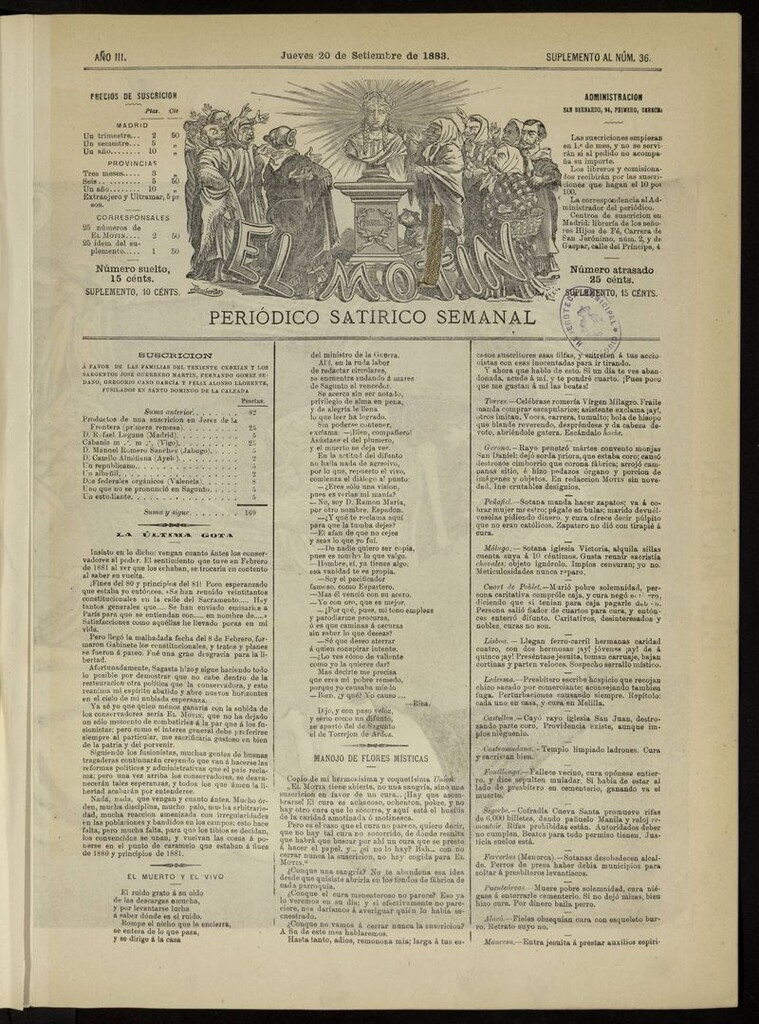 Miniatura de El Motín: periódico satírico del jueves 20 de septiembre de 1883