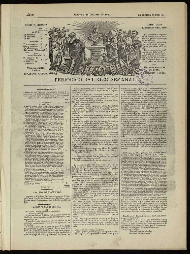 Miniatura de El Motín: periódico satírico del jueves 4 de octubre de 1883