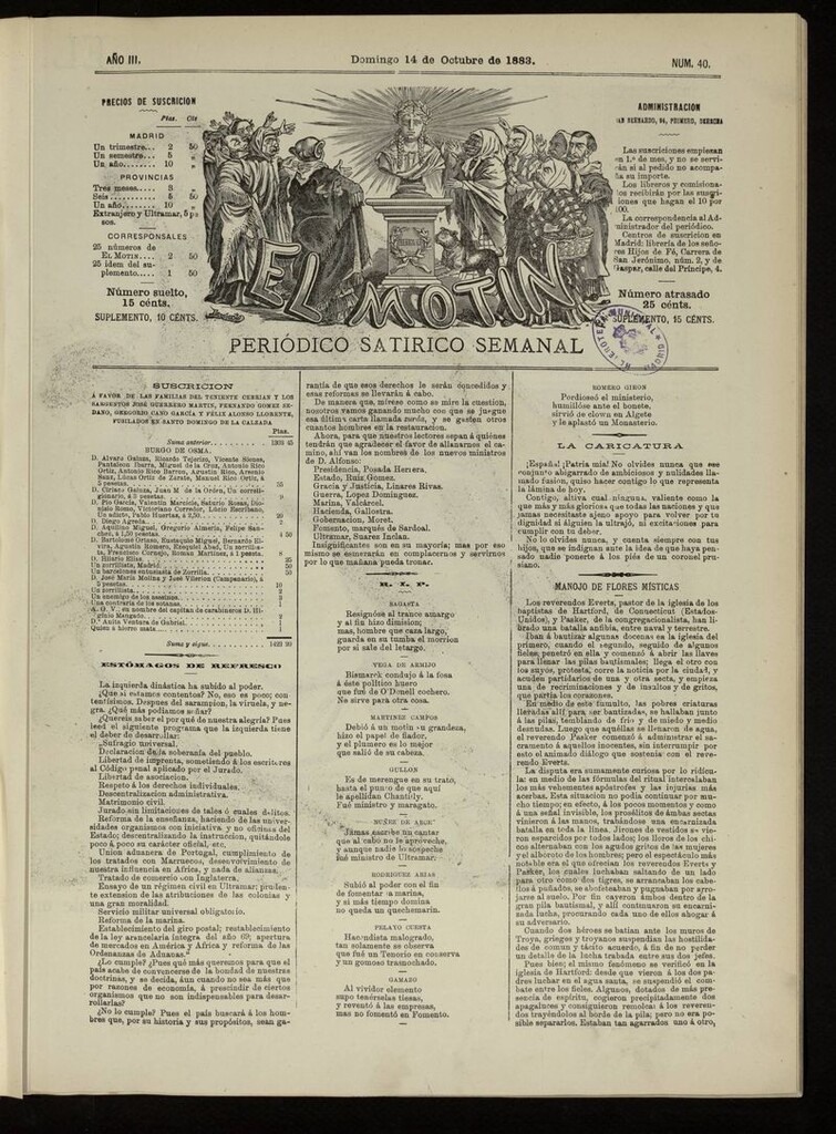 Miniatura de El Motín: periódico satírico del domingo 14 de octubre de 1883