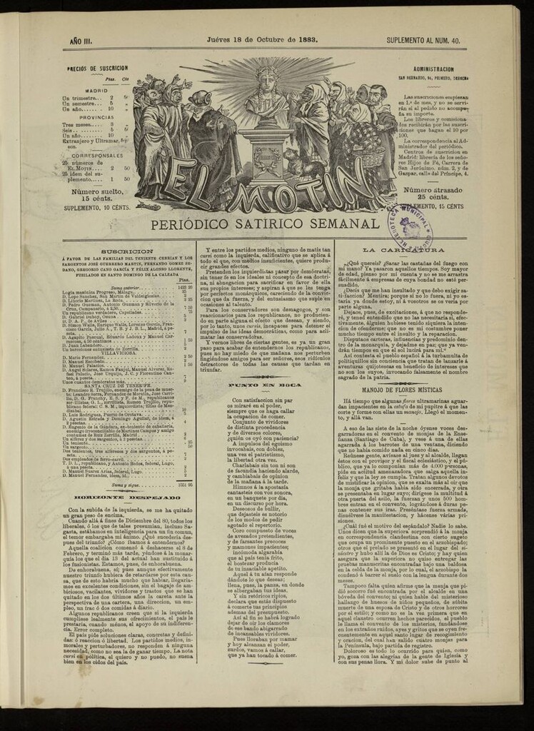 Miniatura de El Motín: periódico satírico del jueves 18 de octubre de 1883