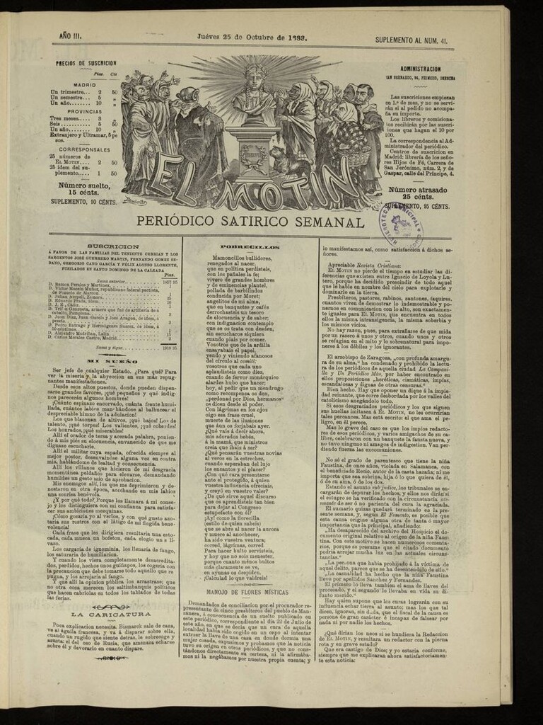 Miniatura de El Motín: periódico satírico del jueves 25 de octubre de 1883