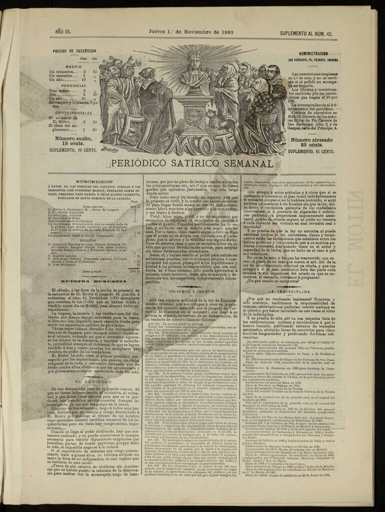 Miniatura de El Motín: periódico satírico del jueves 1 de noviembre de 1883