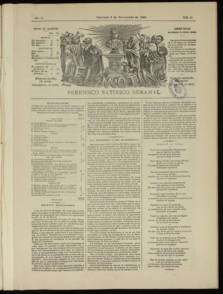 Miniatura de El Motín: periódico satírico del domingo 4 de noviembre de 1883
