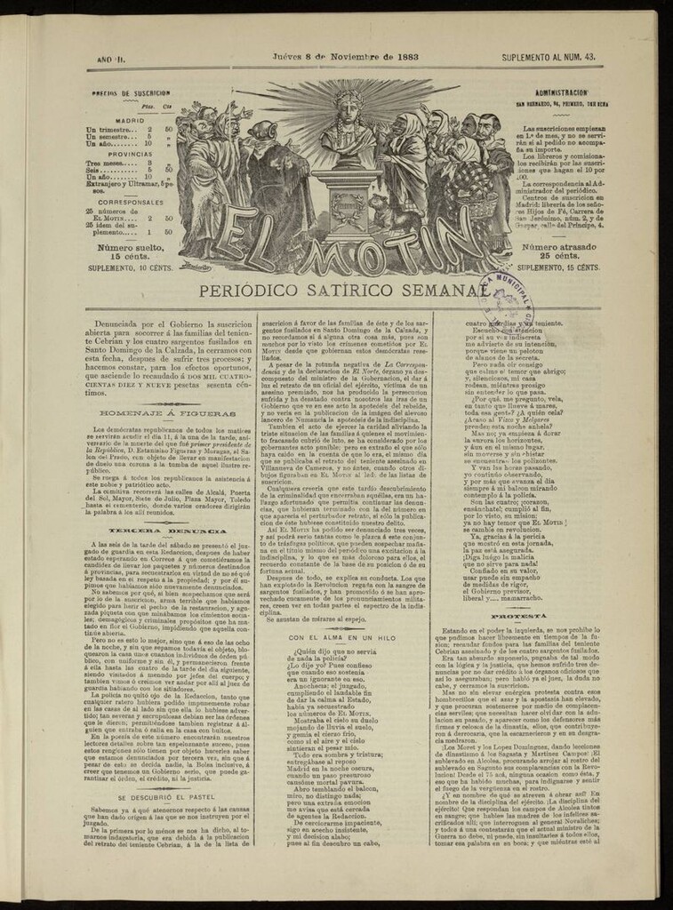 Miniatura de El Motín: periódico satírico del jueves 8 de noviembre de 1883