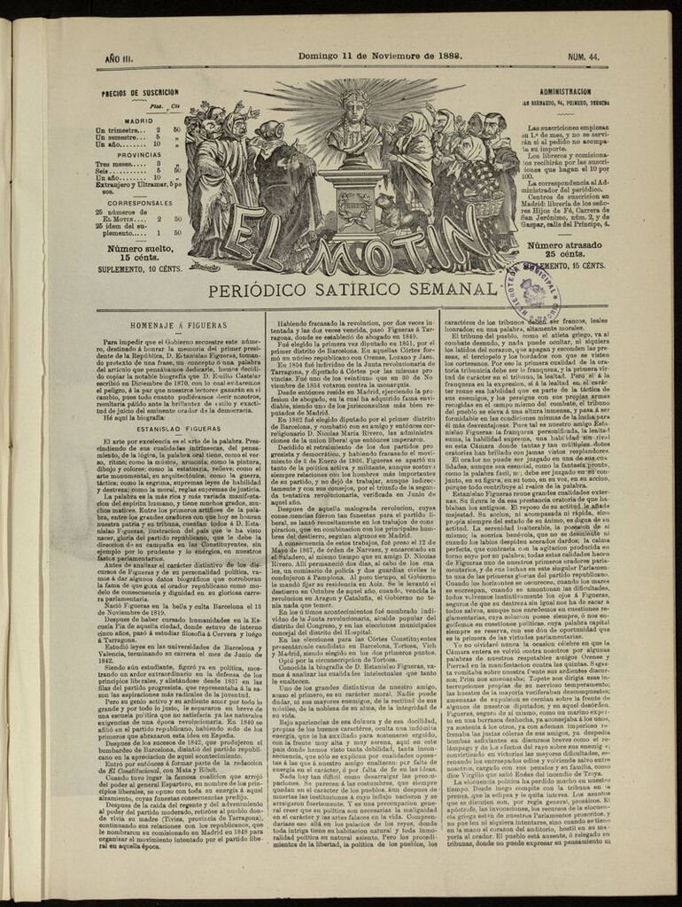 Miniatura de El Motín: periódico satírico del domingo 11 de noviembre de 1883