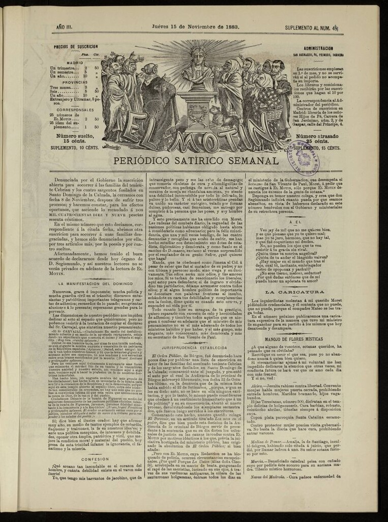 Miniatura de El Motín: periódico satírico del jueves 15 de noviembre de 1883