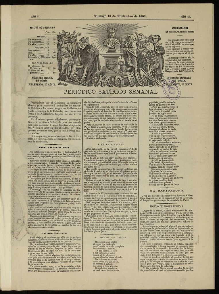 Miniatura de El Motín: periódico satírico del domingo 18 de noviembre de 1883