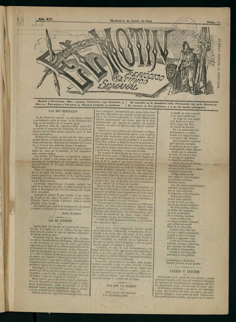 Miniatura de El Motín: periódico satírico semanal del 17 de Junio de 1894