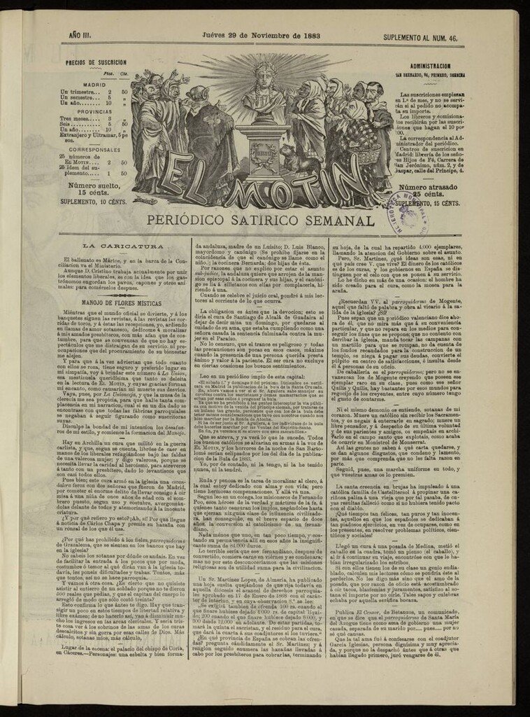 Miniatura de El Motín: periódico satírico del jueves 29 de noviembre de 1883