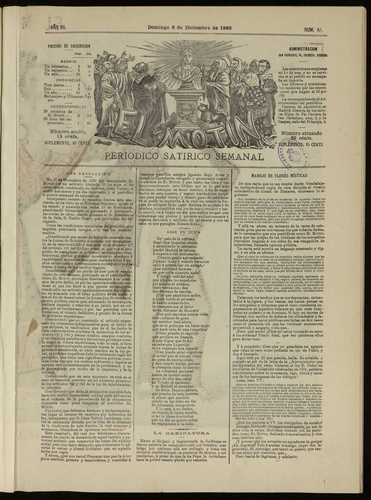 Miniatura de El Motín: periódico satírico del domingo 2 de diciembre de 1883