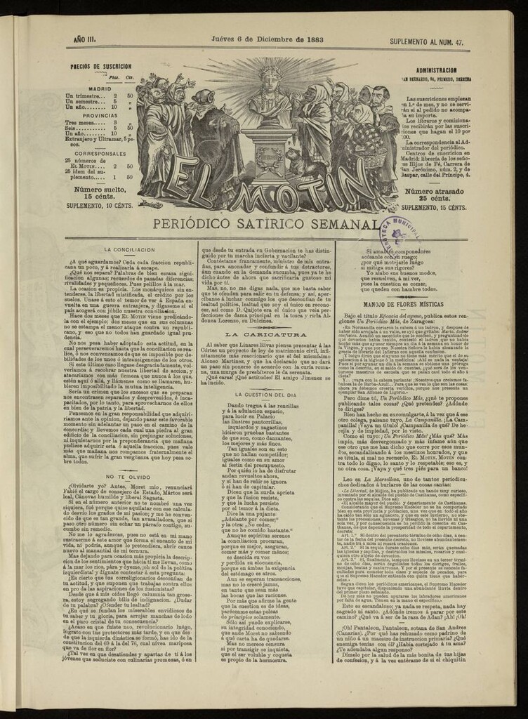 Miniatura de El Motín: periódico satírico del jueves 6 de diciembre de 1883