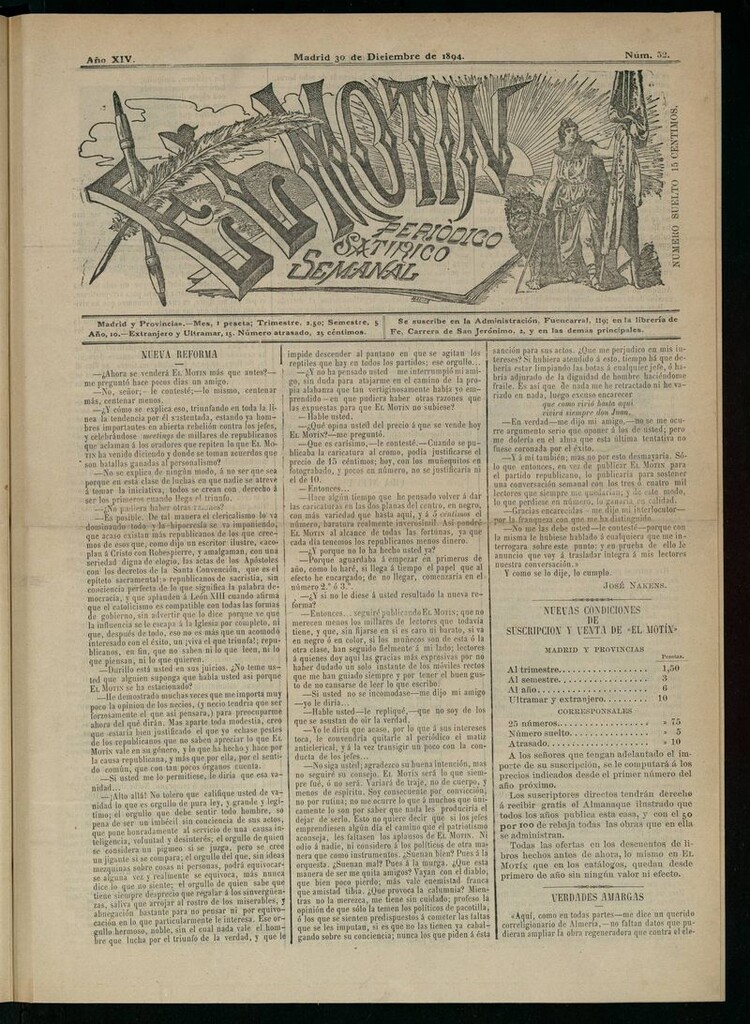 Miniatura de El Motín: periódico satírico semanal del 30 de diciembre de 1894