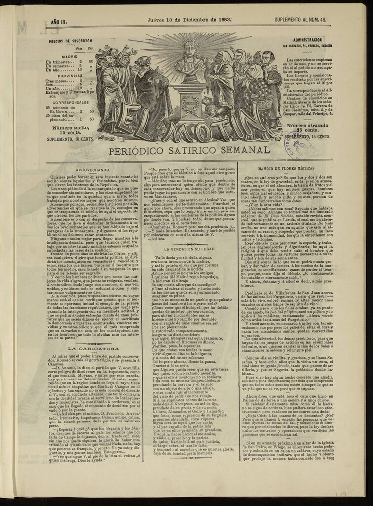 Miniatura de El Motín: periódico satírico del jueves 13 de diciembre de 1883