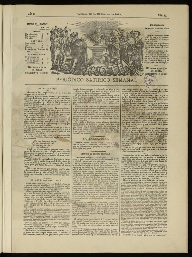 Miniatura de El Motín: periódico satírico del domingo 16 de diciembre de 1883