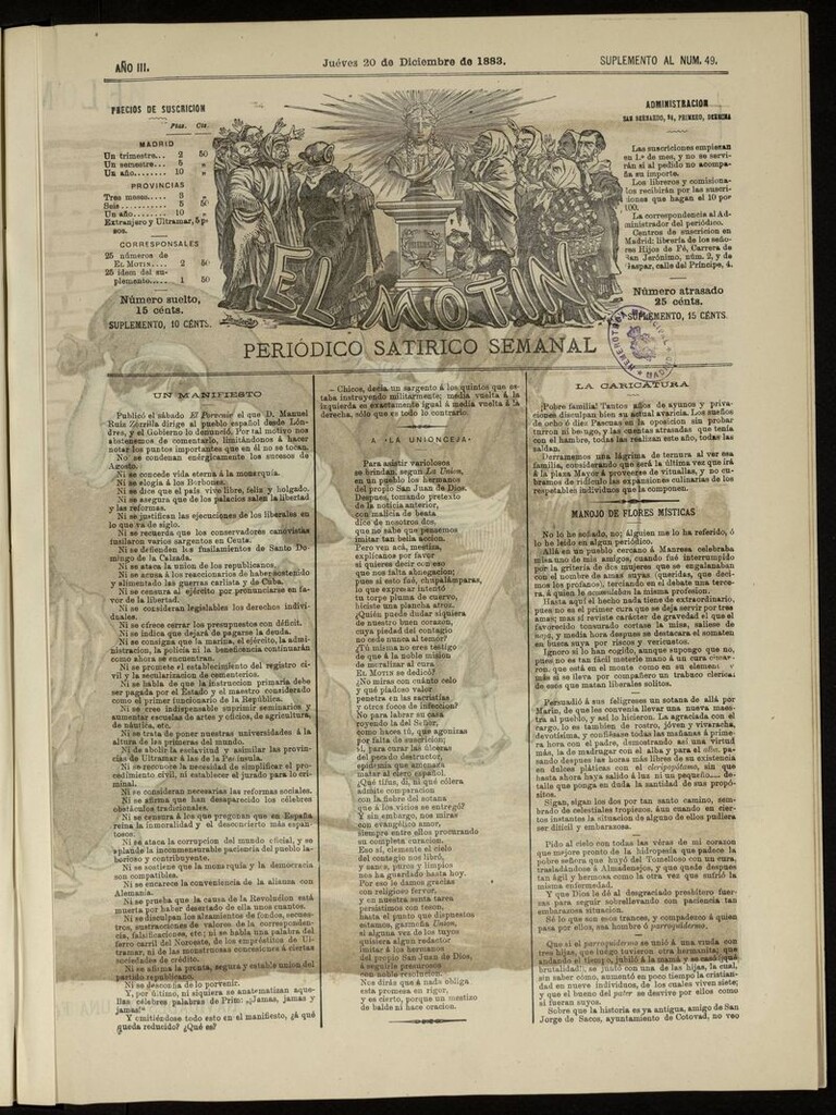 Miniatura de El Motín: periódico satírico del jueves 20 de diciembre de 1883