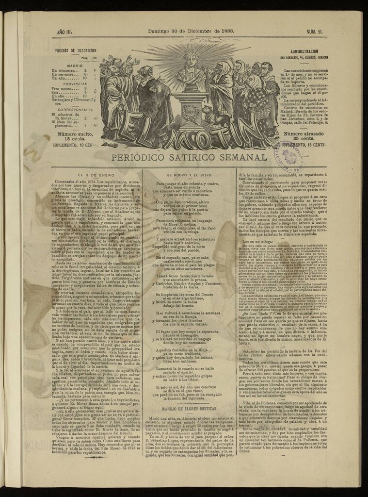 Miniatura de El Motín: periódico satírico del domingo 30 de diciembre de 1883