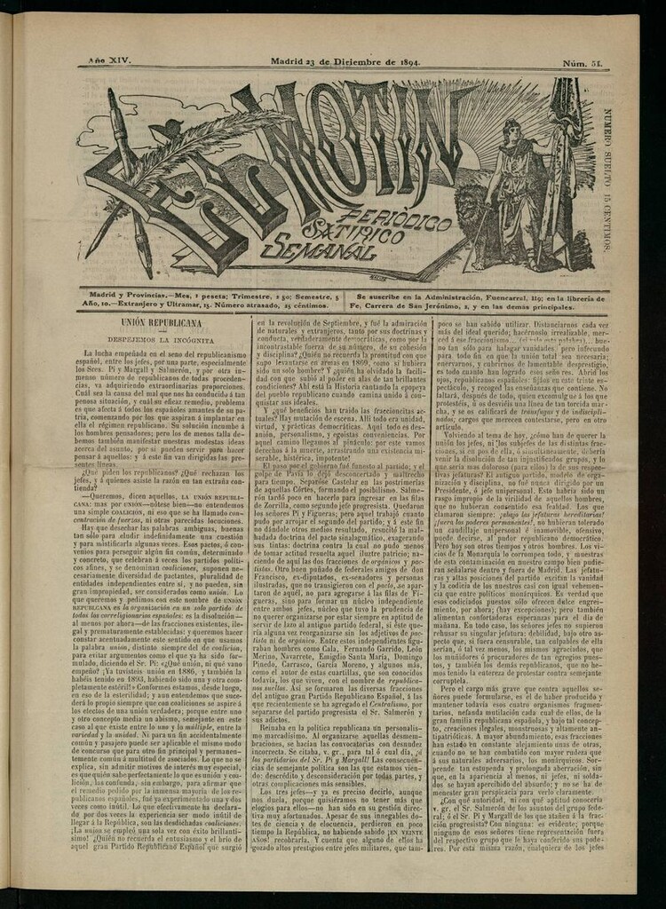 Miniatura de El Motín: periódico satírico semanal del 23 de diciembre de 1894