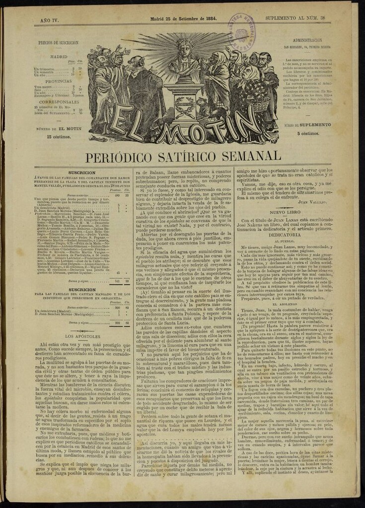 Miniatura de El Motín: periódico satírico semanal del 5 de octubre de 1884