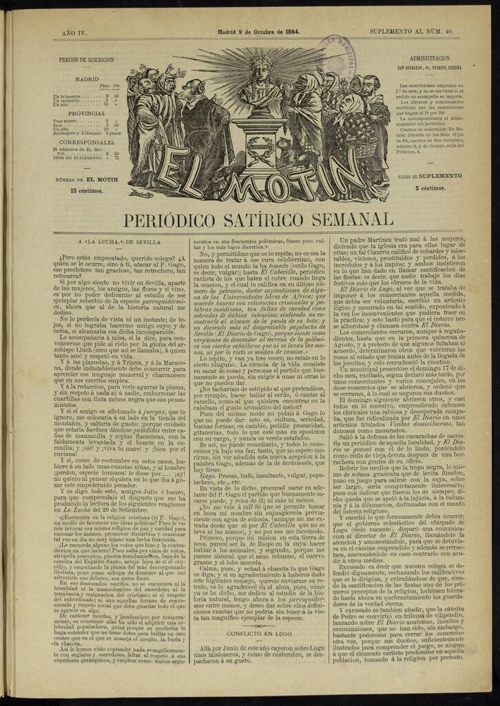 Miniatura de El Motín: periódico satírico semanal del 9 de octubre de 1884
