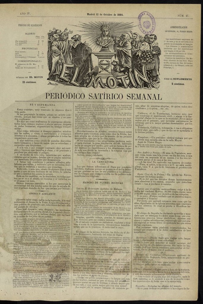 Miniatura de El Motín: periódico satírico semanal del 12 de octubre de 1884