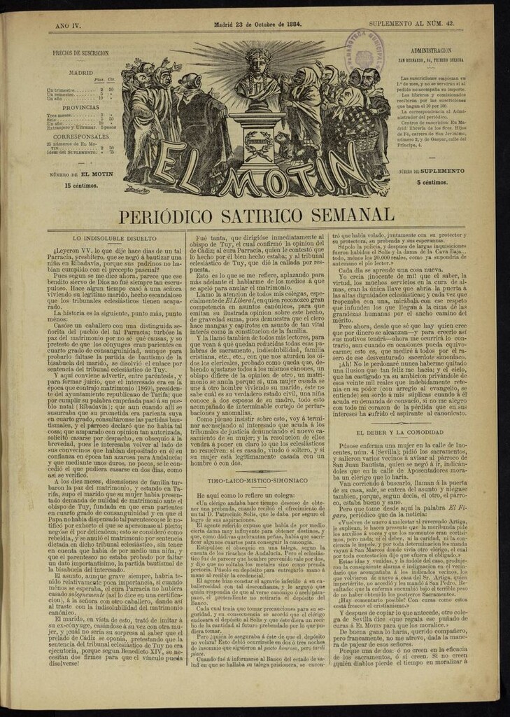 Miniatura de El Motín: periódico satírico semanal del 23 de octubre de 1884