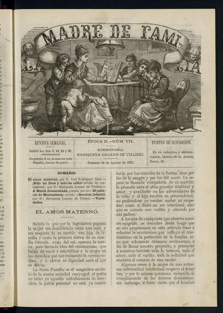 Miniatura de Madre de Familia : revista semanal del 14[sic] de agosto de 1875