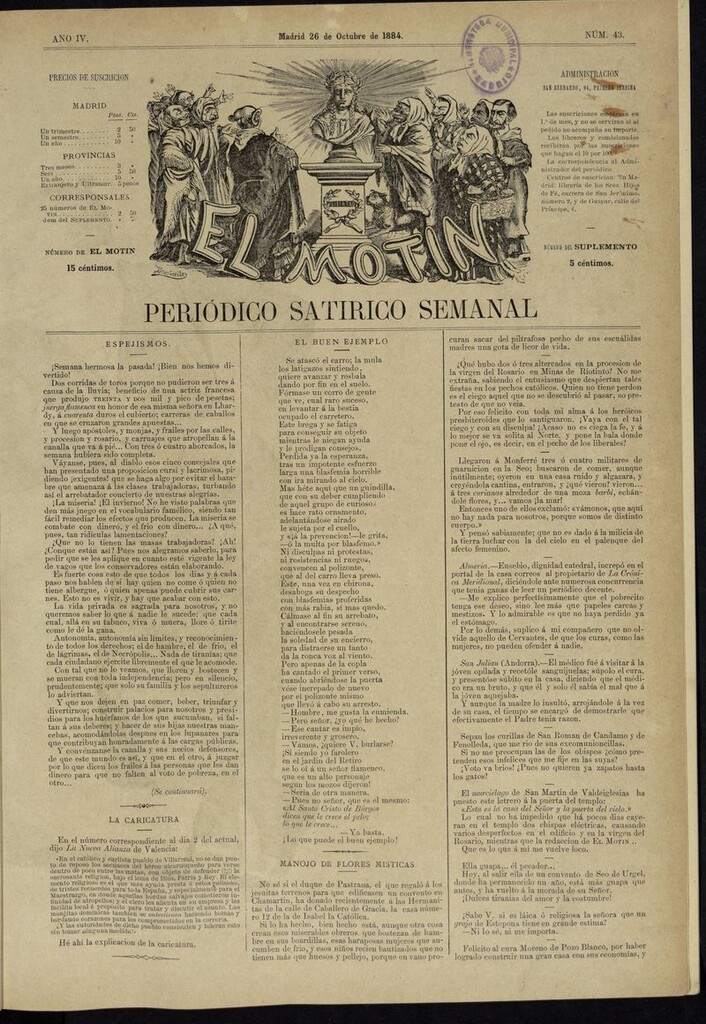 Miniatura de El Motín: periódico satírico semanal del 26 de octubre de 1884